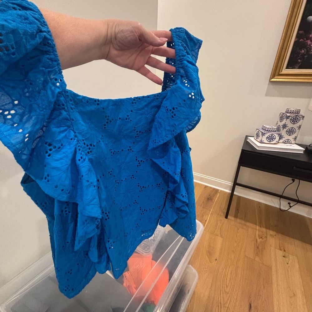 Gilli Royal Blue Eyelet Ruffle Top